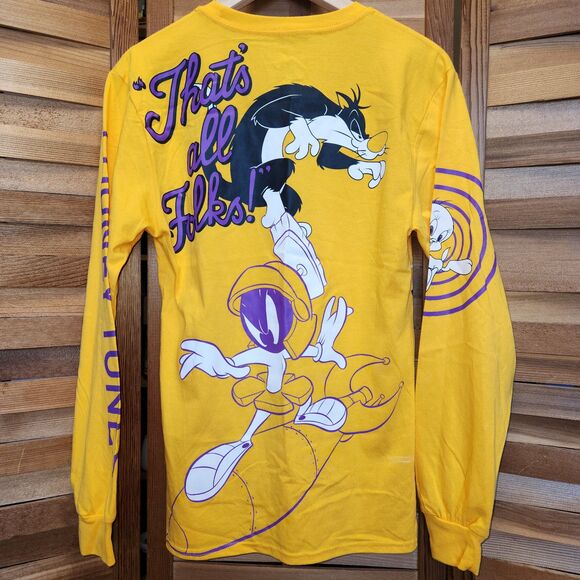 Looney Tunes Gold Yellow Purple Long Sleeve Shirt Men's Size S 34/36 Cotton - Picture 2 of 7